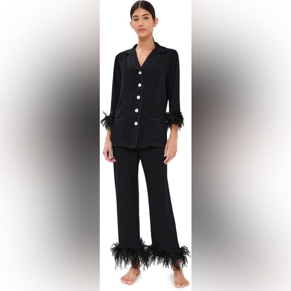 Sleeper Women’s Party Pajama Shirt with Ostrich feather trim - Picture 9 of 10
